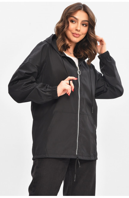 Ветровка женская однотонная черного цвета 209020L
