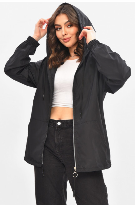 Ветровка женская однотонная черного цвета 209020L