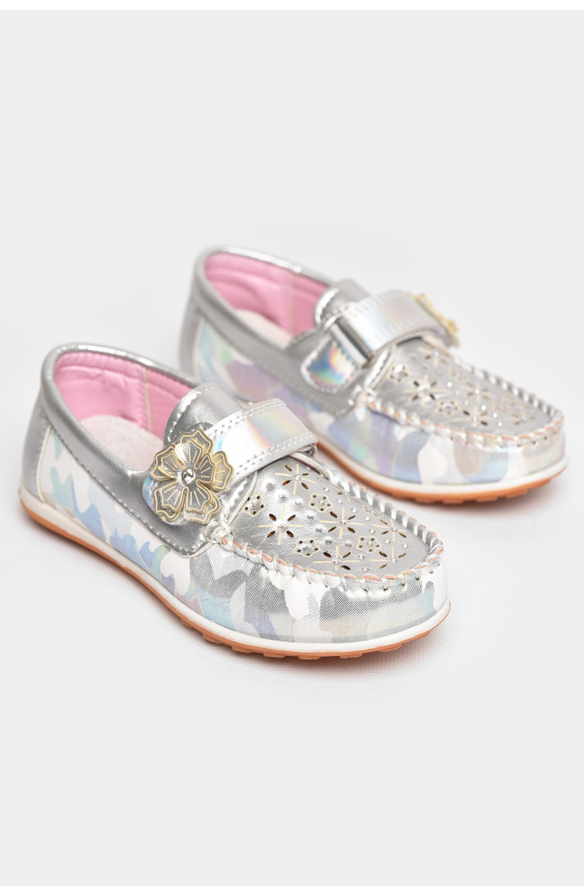 Мокасины детские для девочки серебристого цвета 209143L