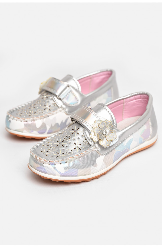 Мокасины детские для девочки серебристого цвета 209143L