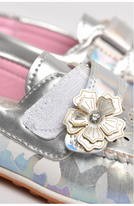 Мокасины детские для девочки серебристого цвета 209143L