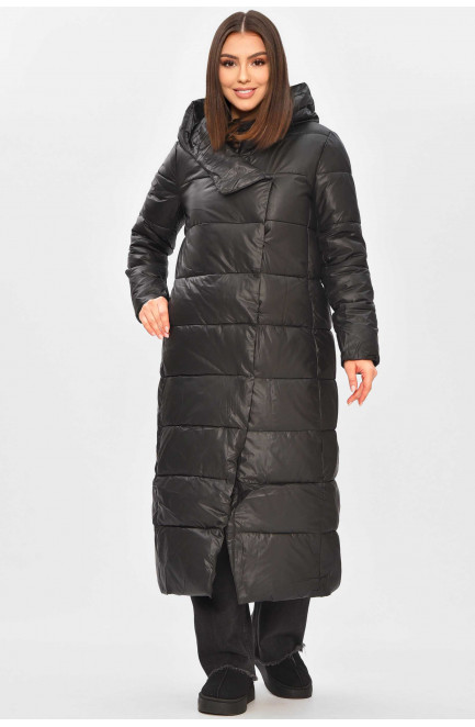 Куртка женская удлиненная зима черного цвета 209268L