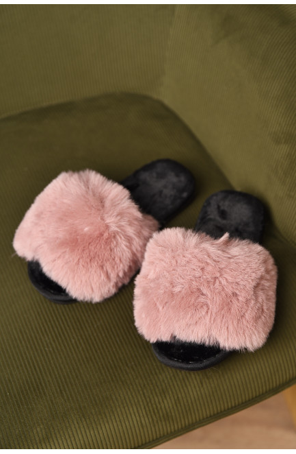 Тапочки домашние женские меховые пудрового цвета 209335L