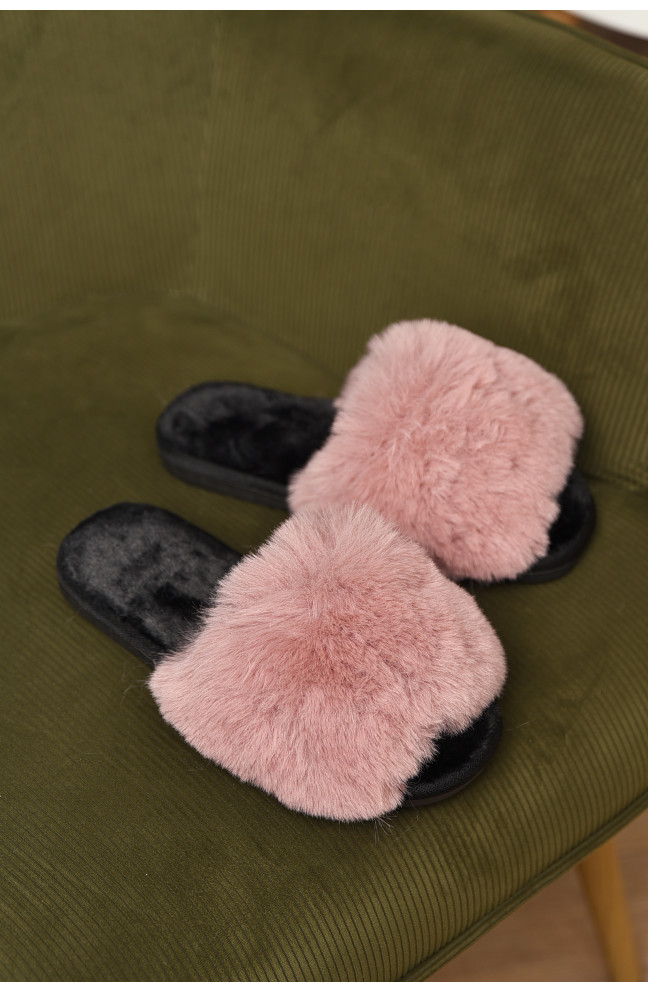 Тапочки домашние женские меховые пудрового цвета 209335L