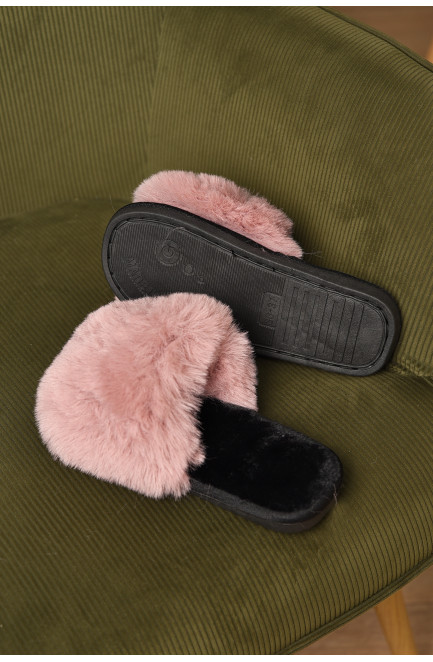 Тапочки домашние женские меховые пудрового цвета 209335L