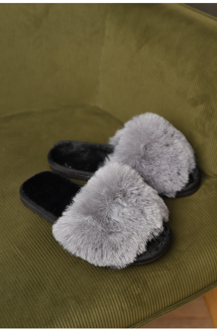 Тапочки домашние женские меховые серого цвета 209336L