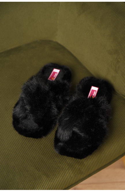 Тапочки домашние женские меховые черного цвета 209341L