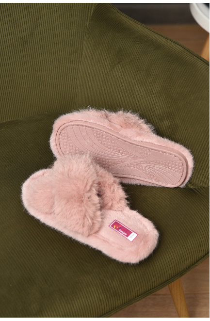 Тапочки домашние женские меховые пудрового цвета 209354L