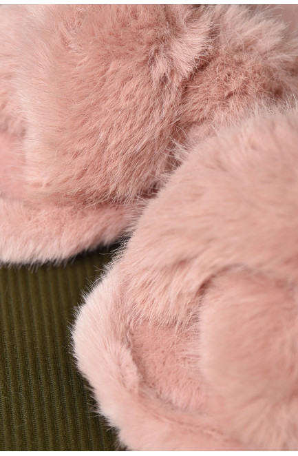 Тапочки домашние женские меховые пудрового цвета 209354L