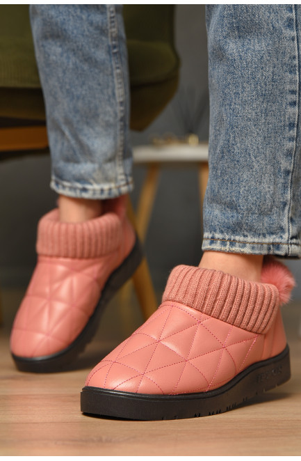 Тапочки домашние женские на меху пудрового цвета 209397L