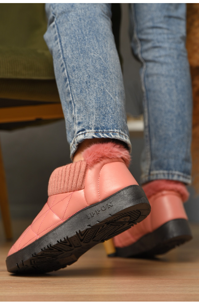 Тапочки домашние женские на меху пудрового цвета 209397L