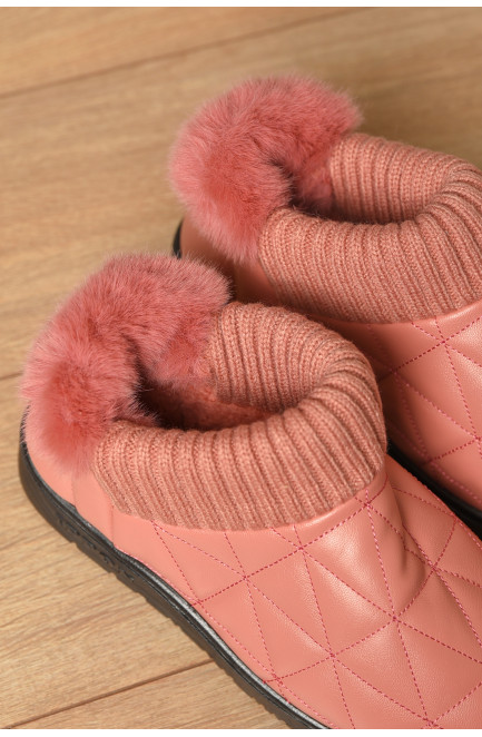 Тапочки домашние женские на меху пудрового цвета 209397L