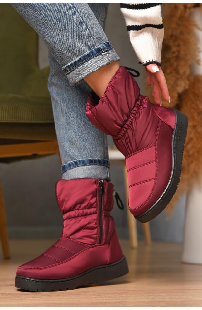 Дутики женские на меху бордового цвета 209401L