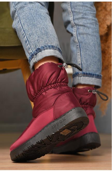 Дутики женские на меху бордового цвета 209401L