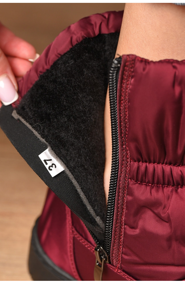 Дутики женские на меху бордового цвета 209401L