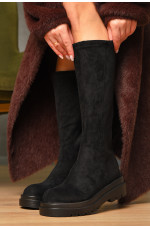 Сапоги женские демисезонные черного цвета на флисе 209430L