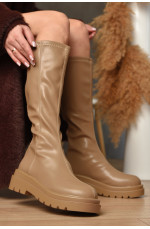 Сапоги женские демисезонные бежевого цвета на флисе 209432L