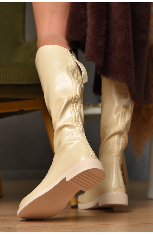 Сапоги женские демисезонные бежевого цвета на флисе 209434L