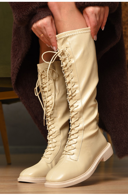 Сапоги женские демисезонные бежевого цвета на флисе 209436L