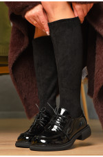 Сапоги женские демисезонные черного цвета на флисе 209440L