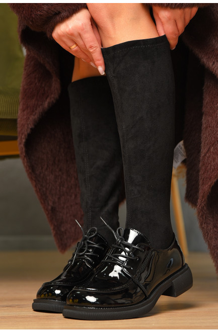 Сапоги женские демисезонные черного цвета на флисе 209440L