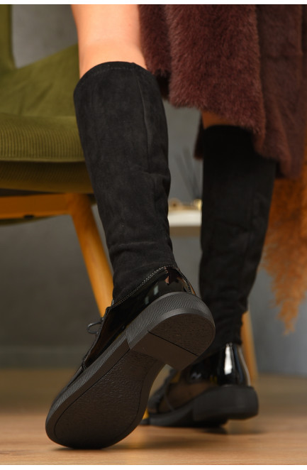 Сапоги женские демисезонные черного цвета на флисе 209440L