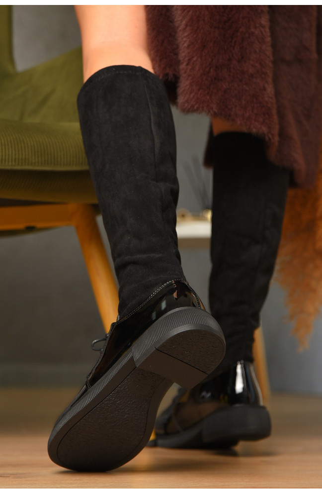 Сапоги женские демисезонные черного цвета на флисе 209440L