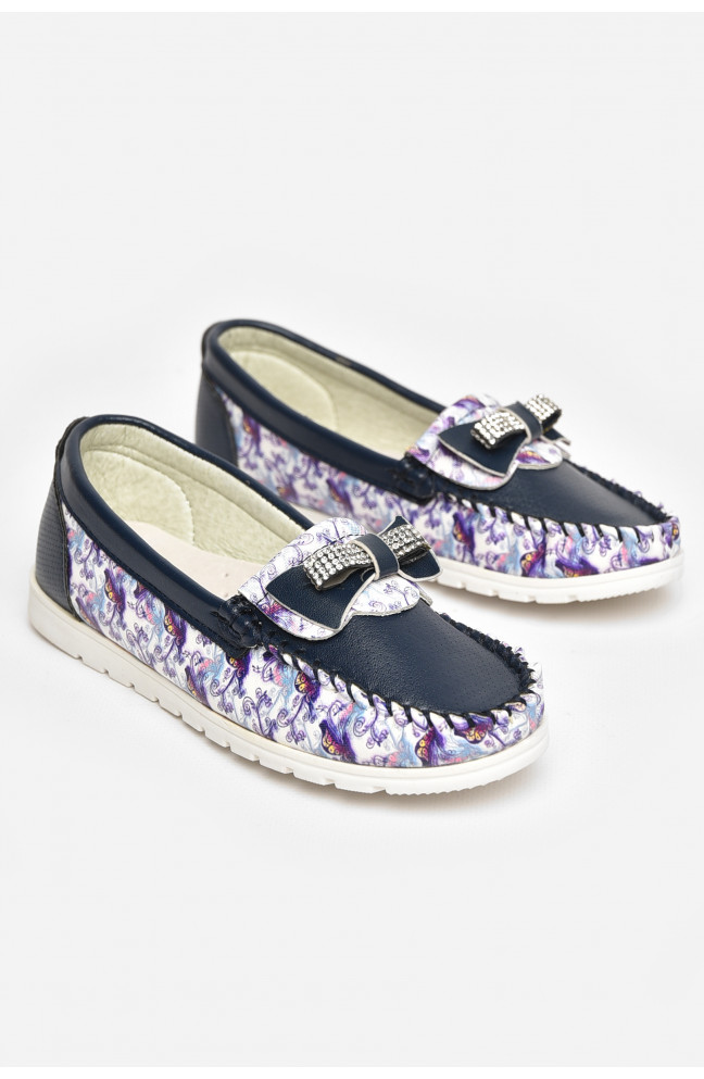 Мокасины детские для девочки темно-синего цвета 209452L
