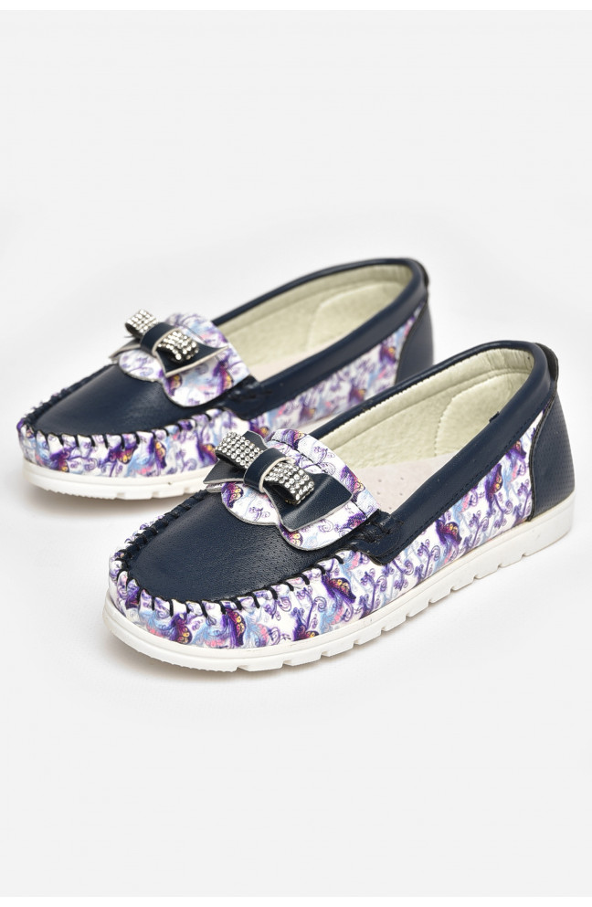 Мокасины детские для девочки темно-синего цвета 209452L