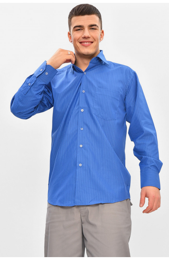 Рубашка мужская однотонная синего цвета 209467L
