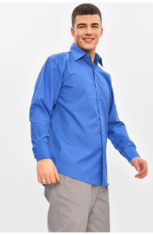 Рубашка мужская однотонная синего цвета 209467L