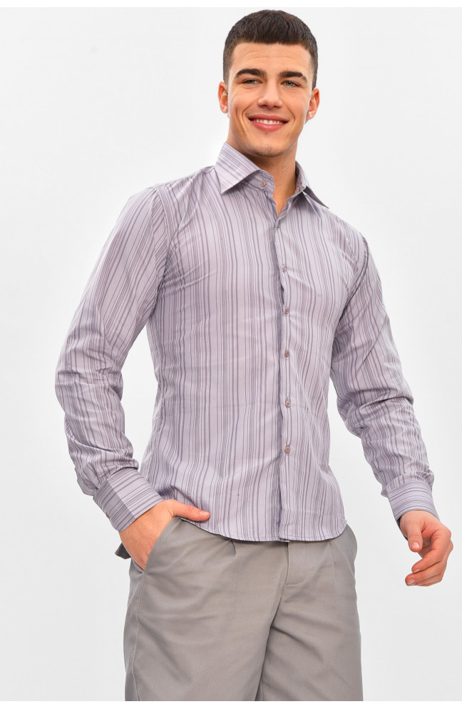 Рубашка мужская однотонная серого цвета 209471L