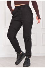 Штаны женские однотонные на флисе черного цвета 209573L