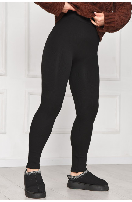 Лосины женские рубчик на меху черного цвета 209574L