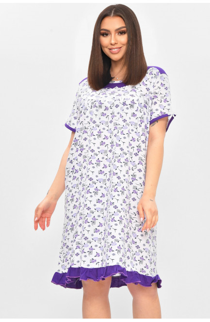 Ночная рубашка женская полубатальная белого цвета с принтом 209658L