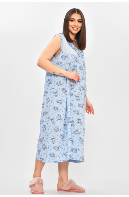 Ночная рубашка женская полубатальная голубого цвета с принтом 209671L