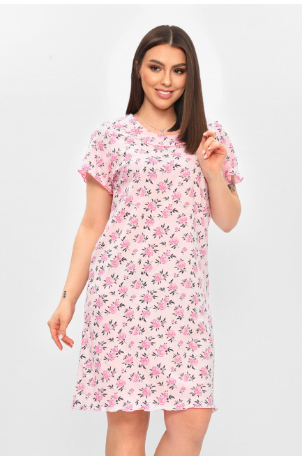 Ночная рубашка женская полубатальная розового цвета с принтом 209673L