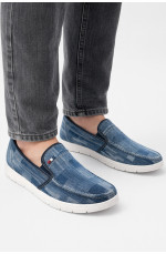 Мокасины мужские синего цвета текстиль 210028L