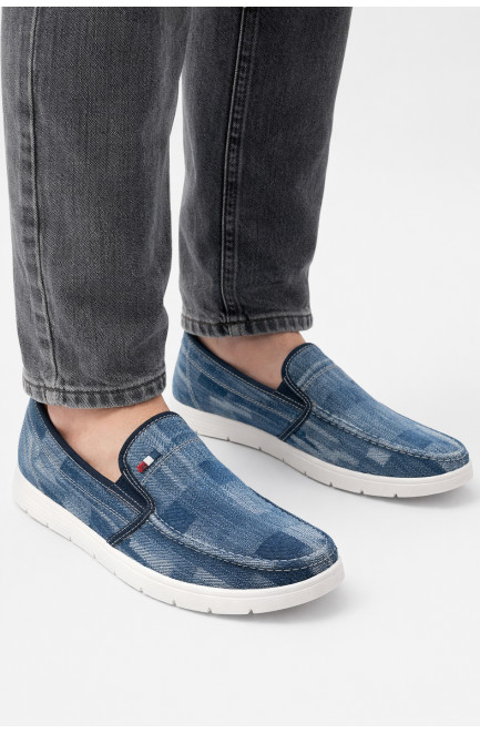 Мокасины мужские синего цвета текстиль 210028L