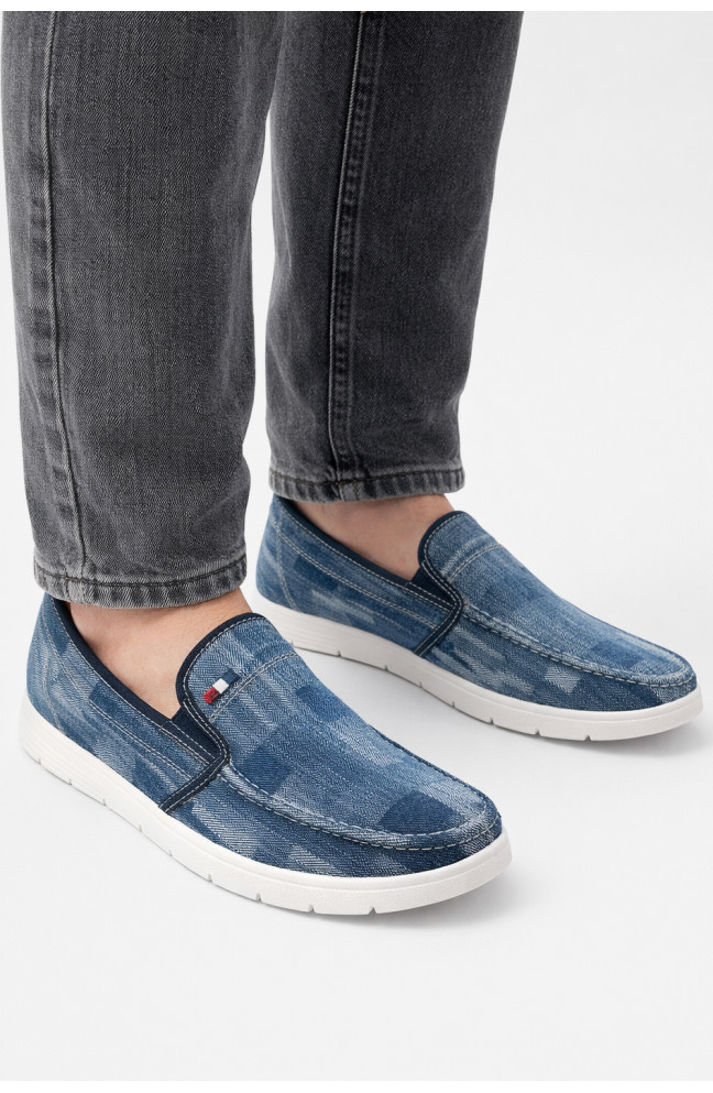 Мокасины мужские синего цвета текстиль 210028L