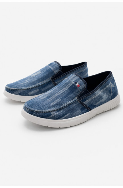 Мокасины мужские синего цвета текстиль 210028L