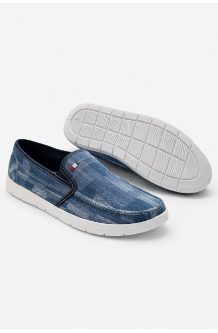 Мокасины мужские синего цвета текстиль 210028L