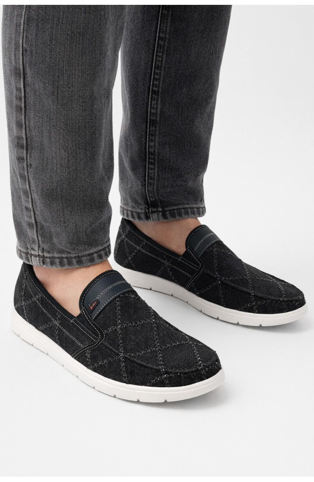 Мокасины мужские черного цвета текстиль 210029L