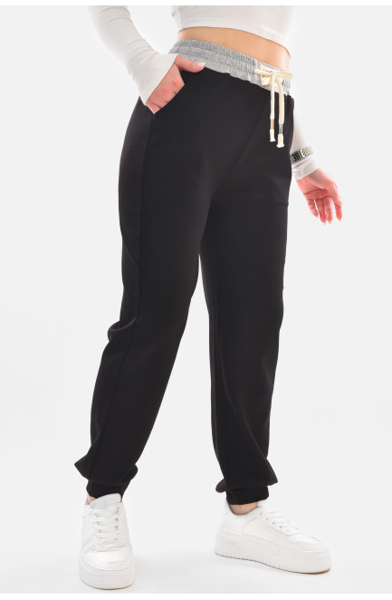 Спортивные штаны женские черного цвета 210055L