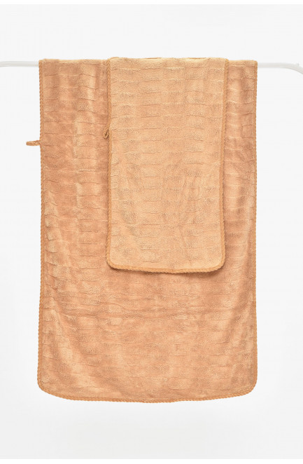 Набор однотонных полотенец из микрофибры банное+для лица бежевого цвета 210119L