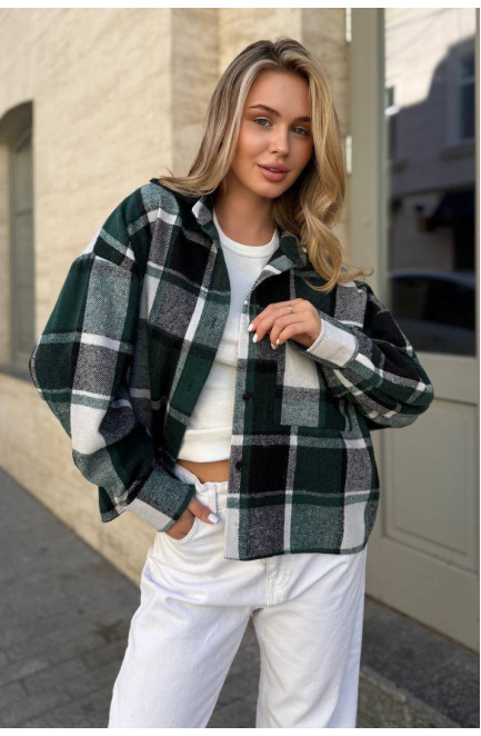 Рубашка женская байковая зеленого цвета с принтом 210229L