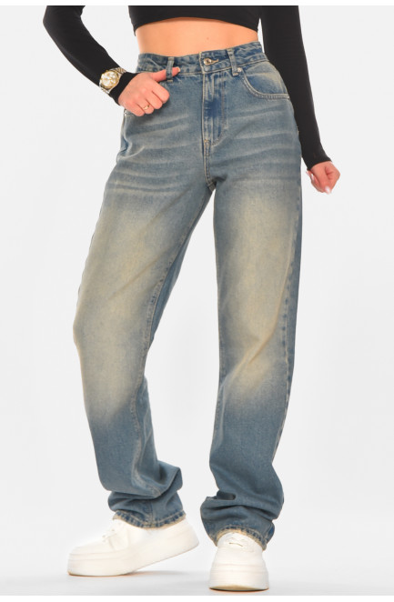 Джинсы женские однотонные синего цвета 210314L