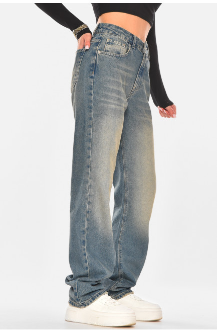 Джинсы женские однотонные синего цвета 210314L