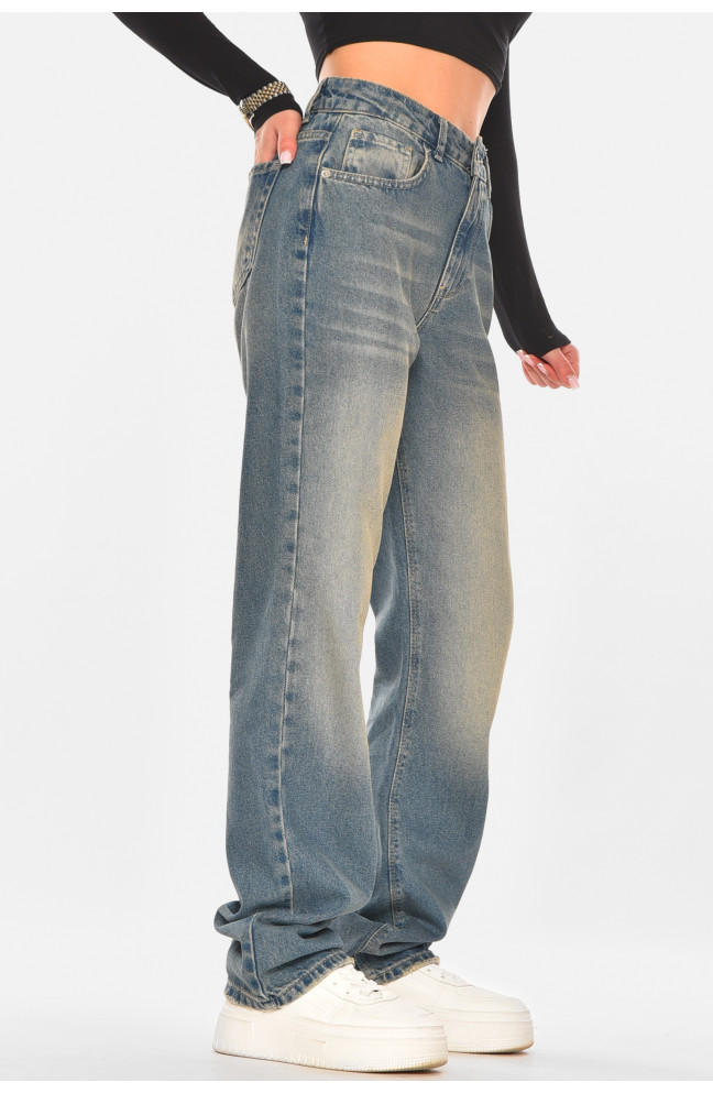 Джинсы женские однотонные синего цвета 210314L