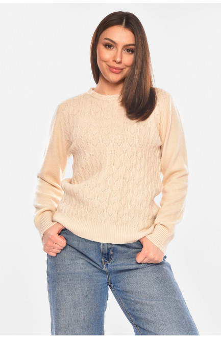 Свитер женский однотонный бежевого цвета 210416L